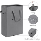 Slim Laundry Hamper With Handles Collapsible Laundry Basket Thin Dirty Clothes Basket Narrow Laundry Bag Foldable Dirty Cloth Hamper 45L (21 inchesGrey)