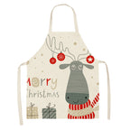Christmas Deer Art Pattern Female Cleaning Home Cooking Kitchen Apron Chef Ear Cotton Linen