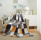 Tache Fall Orange Farmhouse Super Soft Micro Fleece Plaid Patchwork Plush Lightweight Bed Throw Blanket (4021)