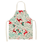 Christmas Deer Art Pattern Female Cleaning Home Cooking Kitchen Apron Chef Ear Cotton Linen