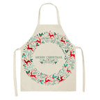 Christmas Deer Art Pattern Female Cleaning Home Cooking Kitchen Apron Chef Ear Cotton Linen