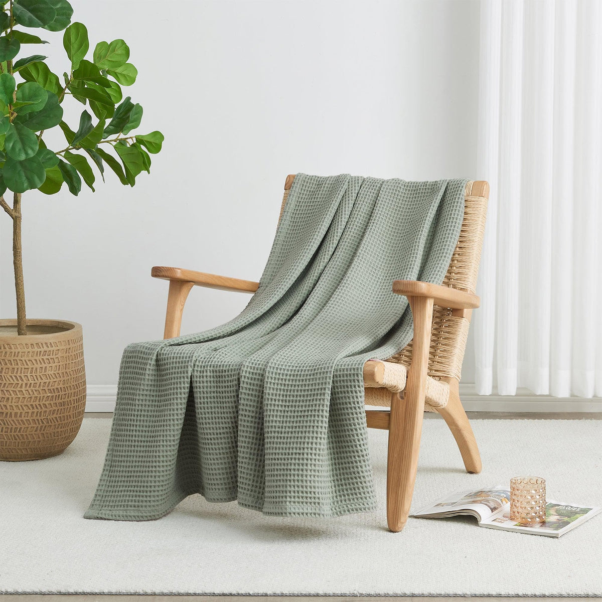 100% Cotton Waffle Weave Blanket - Mikala Collection