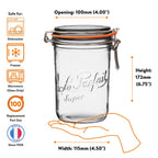 Le Parfait Super Terrines, French Glass Canning Jars with Wire-Bail Clamp Lid
