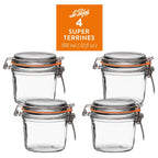 Le Parfait Super Terrines, French Glass Canning Jars with Wire-Bail Clamp Lid