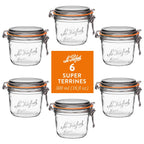 Le Parfait Super Terrines, French Glass Canning Jars with Wire-Bail Clamp Lid