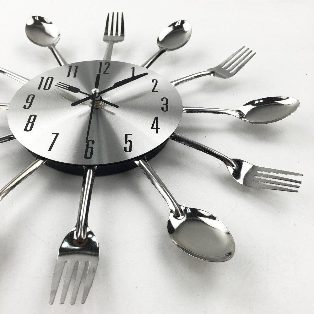 Metal Kitchen Wall Clock Creative  Kitchen Wall Clock 3D Modern Creative Kitchen Cutlery Spoon Fork Time Like Wall Clock Wall Sticker Room Home Decoration Quartz Wall Art Cutlery Mounted Clocks Modern Design Home Decorative