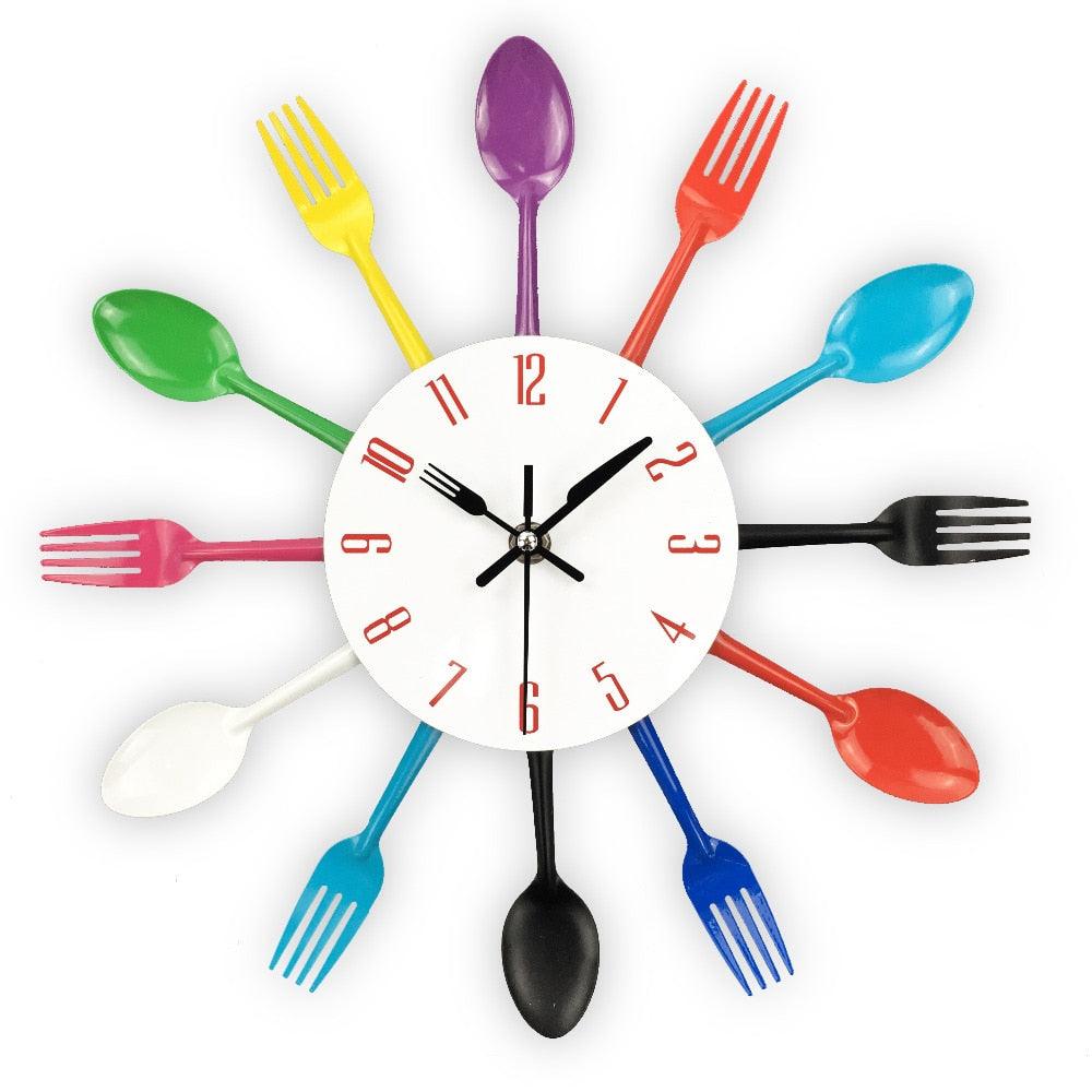 Metal Kitchen Wall Clock Creative  Kitchen Wall Clock 3D Modern Creative Kitchen Cutlery Spoon Fork Time Like Wall Clock Wall Sticker Room Home Decoration Quartz Wall Art Cutlery Mounted Clocks Modern Design Home Decorative