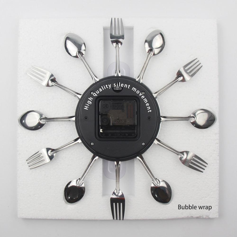 Metal Kitchen Wall Clock Creative  Kitchen Wall Clock 3D Modern Creative Kitchen Cutlery Spoon Fork Time Like Wall Clock Wall Sticker Room Home Decoration Quartz Wall Art Cutlery Mounted Clocks Modern Design Home Decorative