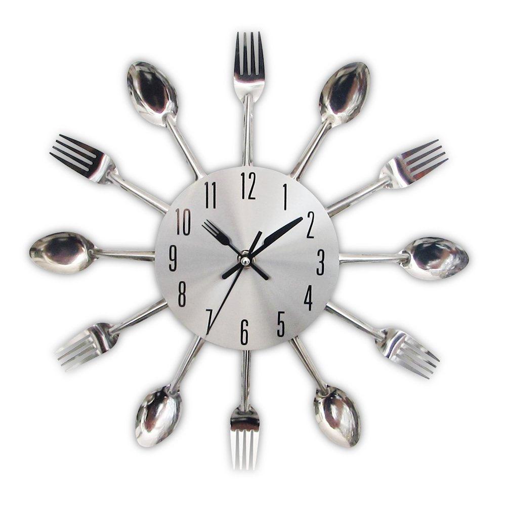 Metal Kitchen Wall Clock Creative  Kitchen Wall Clock 3D Modern Creative Kitchen Cutlery Spoon Fork Time Like Wall Clock Wall Sticker Room Home Decoration Quartz Wall Art Cutlery Mounted Clocks Modern Design Home Decorative