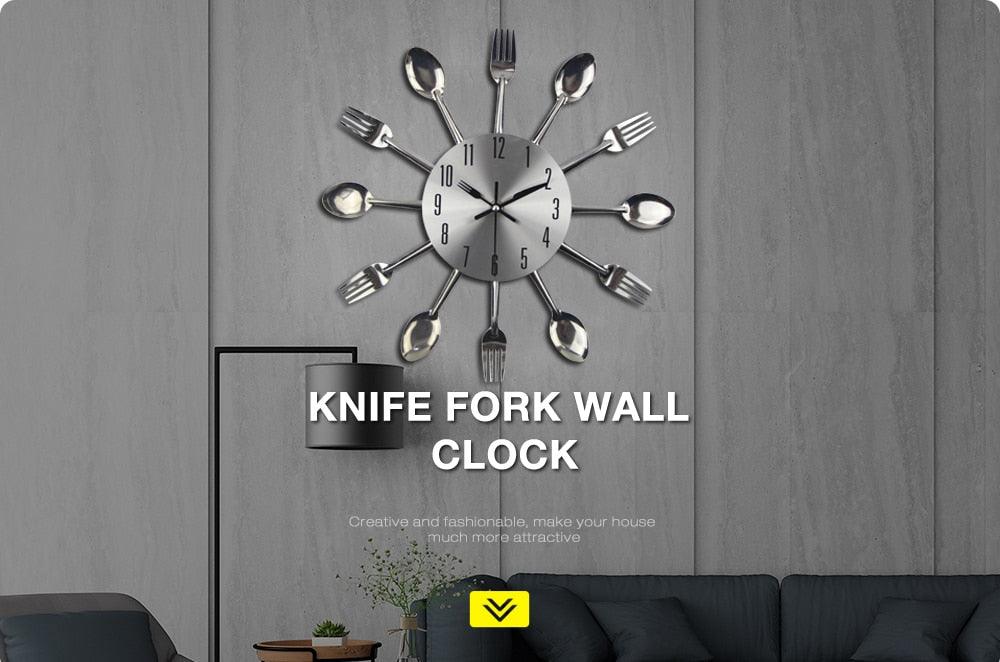 Metal Kitchen Wall Clock Creative  Kitchen Wall Clock 3D Modern Creative Kitchen Cutlery Spoon Fork Time Like Wall Clock Wall Sticker Room Home Decoration Quartz Wall Art Cutlery Mounted Clocks Modern Design Home Decorative