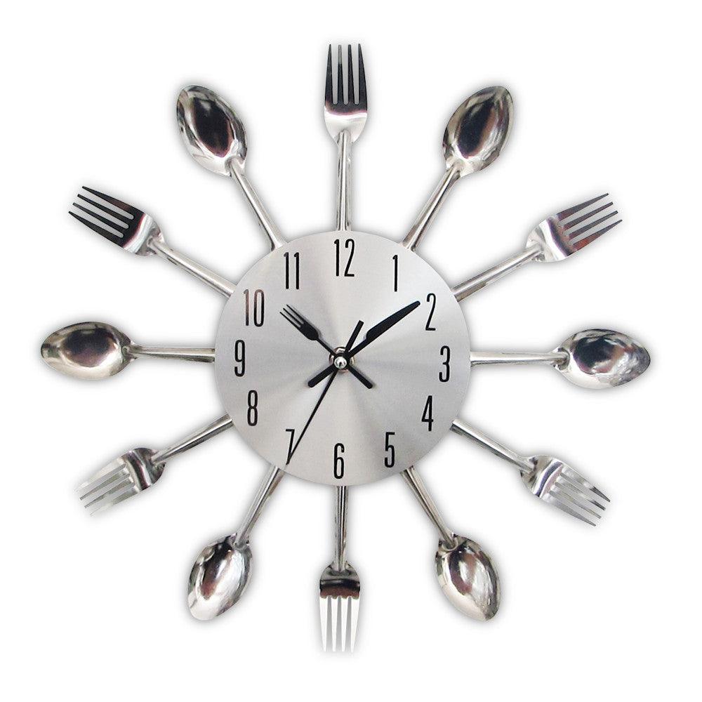 Metal Kitchen Wall Clock Creative  Kitchen Wall Clock 3D Modern Creative Kitchen Cutlery Spoon Fork Time Like Wall Clock Wall Sticker Room Home Decoration Quartz Wall Art Cutlery Mounted Clocks Modern Design Home Decorative