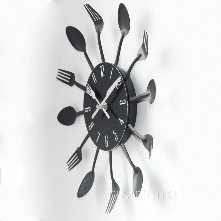 Metal Kitchen Wall Clock Creative  Kitchen Wall Clock 3D Modern Creative Kitchen Cutlery Spoon Fork Time Like Wall Clock Wall Sticker Room Home Decoration Quartz Wall Art Cutlery Mounted Clocks Modern Design Home Decorative