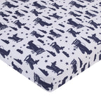 Soar High Little One Navy, Light Blue, Orange, and White Airplanes, Clouds, and Stars 3 Piece Nursery Mini Crib Bedding Set - Comforter, and Two Fitted Mini Crib Sheets