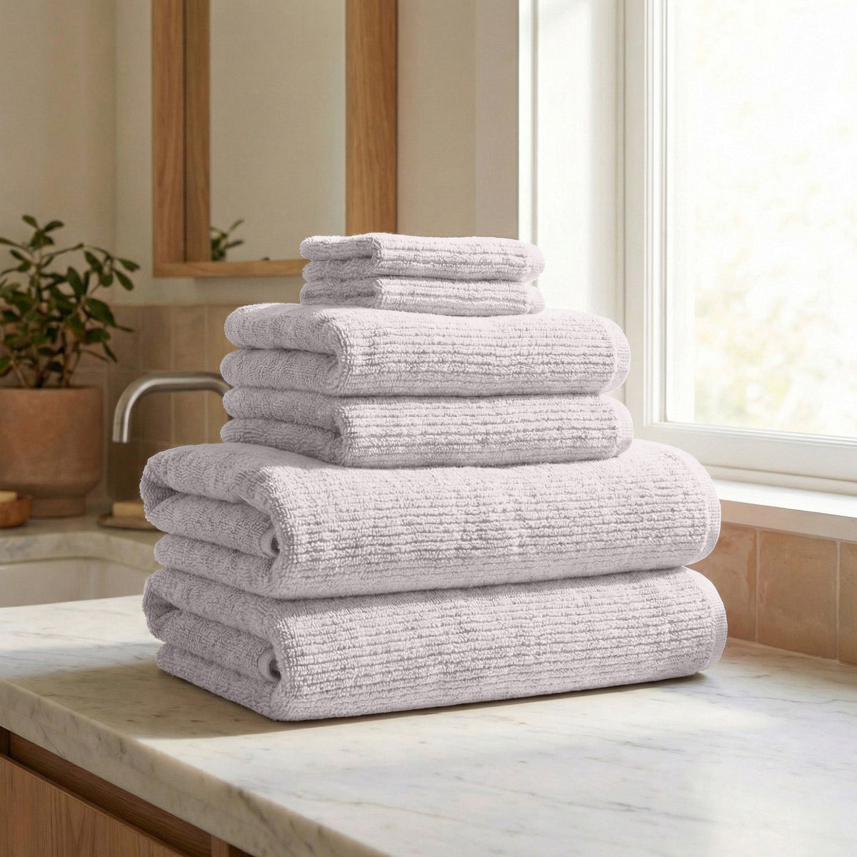 Turkish Cotton Ribbed 6-Piece Bath Towel Set - Georgiana Collection