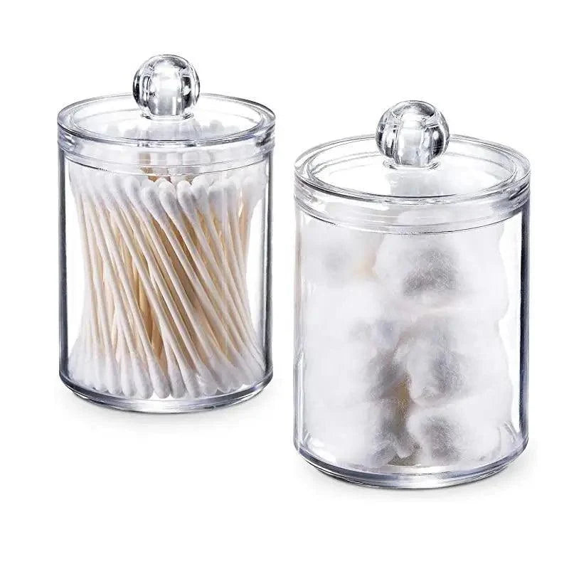 Portable 2pcs Cosmetics Storage Box Makeup Organizer Bathroom Jar Cotton Swab Cotton Pad Jewelry Round Plastic Box Storage Container