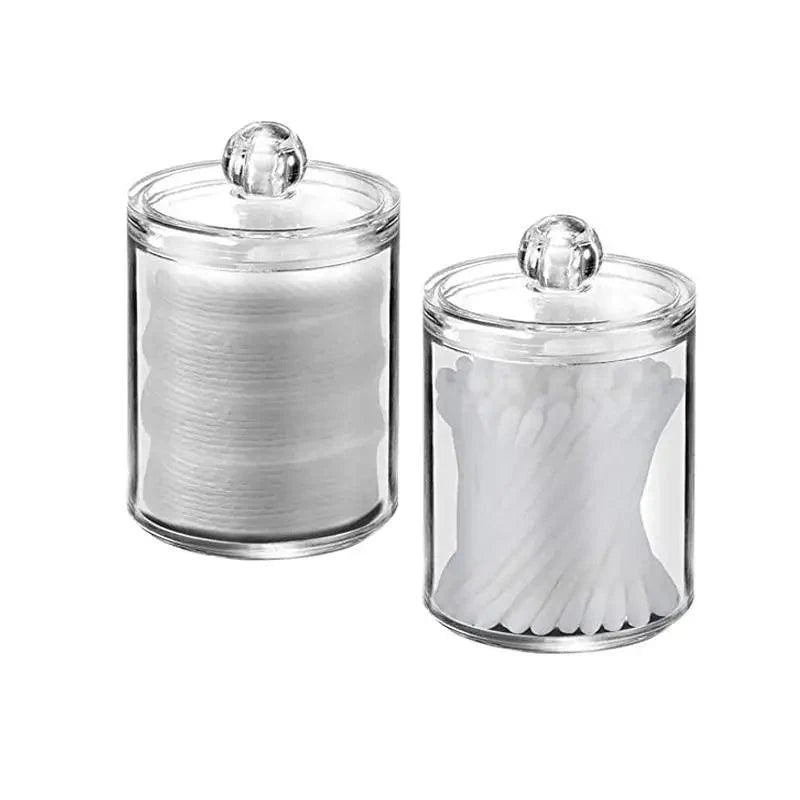 Portable 2pcs Cosmetics Storage Box Makeup Organizer Bathroom Jar Cotton Swab Cotton Pad Jewelry Round Plastic Box Storage Container
