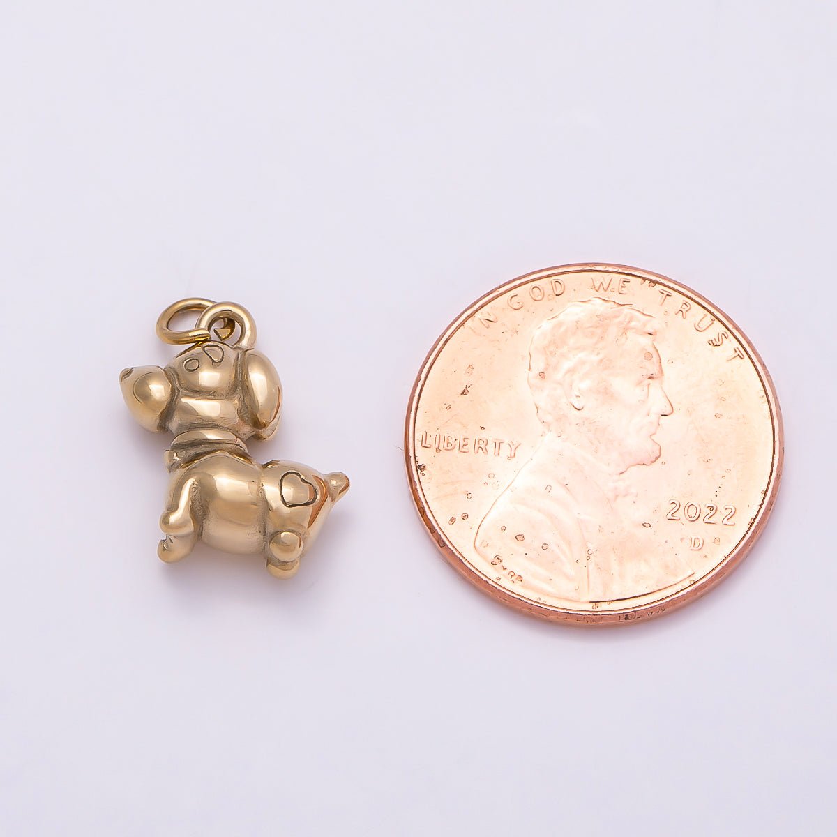 PVD Gold Stainless Steel 13mm Heart Puppy Dog Pet Animal 3D Multidimensional Charm | Charms-01018