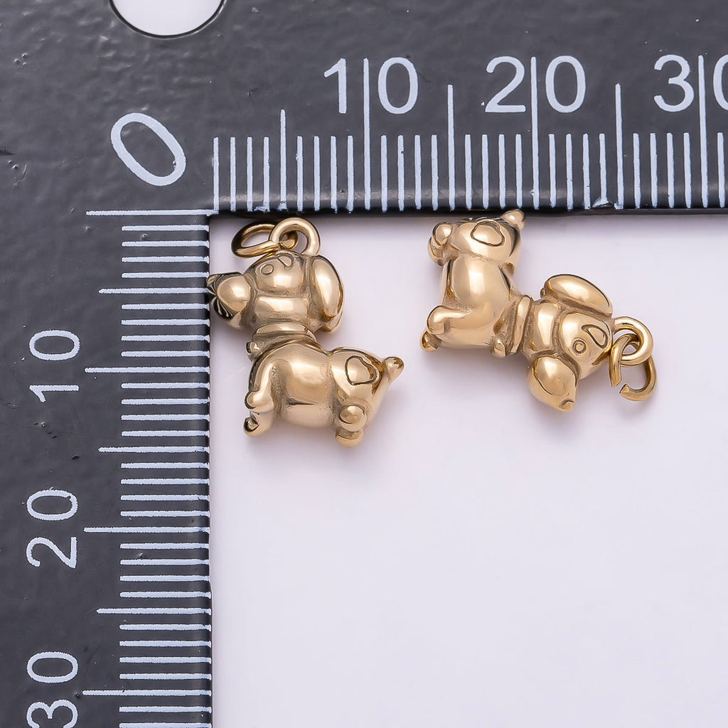 PVD Gold Stainless Steel 13mm Heart Puppy Dog Pet Animal 3D Multidimensional Charm | Charms-01018