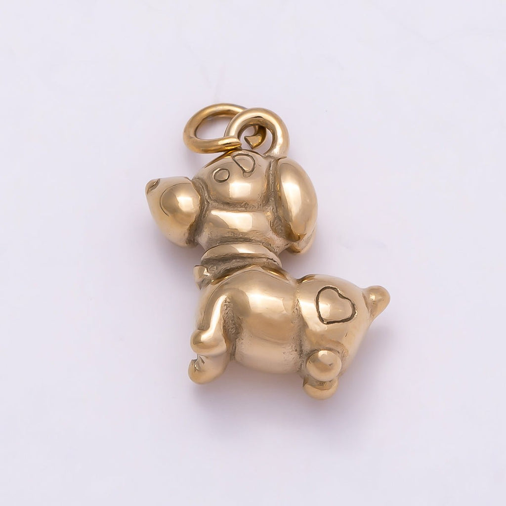 PVD Gold Stainless Steel 13mm Heart Puppy Dog Pet Animal 3D Multidimensional Charm | Charms-01018