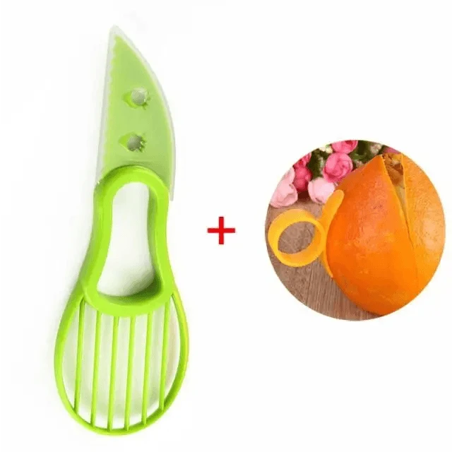 Unique Design 3 In 1 Avocado Slicer Shea Corer Butter Fruit Peeler Cutter Pulp Separator Plastic Knife Kitchen Vegetable Tools Kitchen Gadgets