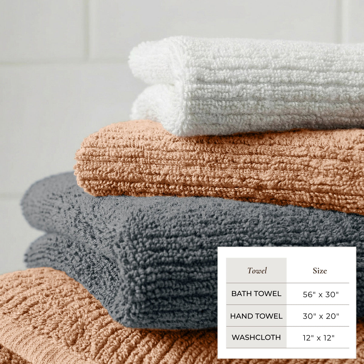 Turkish Cotton Ribbed 6-Piece Bath Towel Set - Georgiana Collection